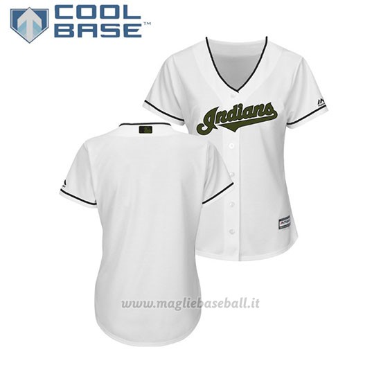 Maglia Baseball Donna Indians 2018 Dia de los Caidos Cool Base Bianco